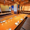 【最大36名様までご利用可能】＜10名以上・20名以上・30名以上用途に応じた個室有＞掘りごたつのお座敷をはじめ、人数や用途に合わせたお席をご用意可能です。忘年会、新年会など各種会社宴会や、同窓会、二次会など様々なシーンにご利用いただけます。大人数でのご宴会や貸し切りもお気軽にご相談ください。