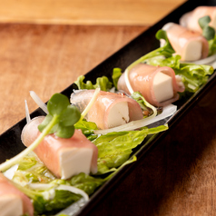 生ハムとクリームチーズ/クリームチーズのチャンジャあえ/クリームチーズクラッカー