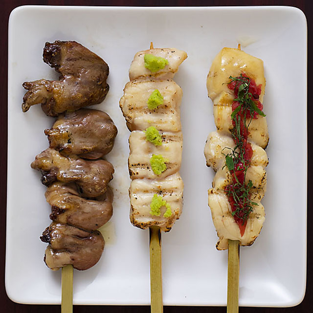 焼き鳥（鶏こころ串焼き・鶏ささみ梅しそ串焼き・鶏ささみわさび串焼き）