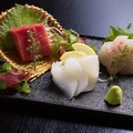料理メニュー写真&nbsp;お造り三点盛り（各々３枚ずつ）