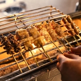 【職人が一本一本丁寧に焼き上げる炭火焼き鳥】炭火の遠赤外線効果で、外はカリッと、中はジューシーに仕上げました。噛むたびに広がる鶏の旨味と、香ばしい炭の香りが食欲をそそります。お酒との相性も抜群。当店のこだわりが詰まった自慢の焼き鳥を、ぜひライブ感あふれる空間でご賞味ください。