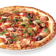 サーモンとイクラ、きのこピッツァ