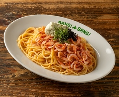 桜エビのたらこスパゲッティ　大葉のサワークリームのせ