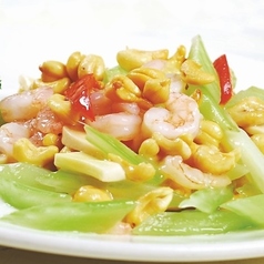虫草花と海老の炒め物/海老のカシューナッツ炒め/白身魚と高菜の煮込み