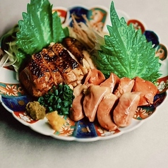 天草大王もものたたきと白肝刺しハツの3種盛り