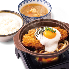 柳川鍋風とろろロースかつ煮と宮城風芋煮定食