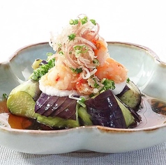 地茄子と海老の唐揚げポン酢