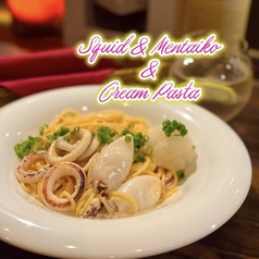 明太子とイカのクリームパスタ