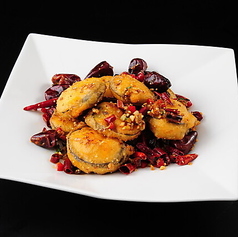 茄子の海老挟み揚げ辛味炒め