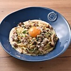 九条ネギときのこの麩カルボナーラ