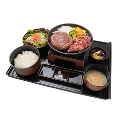 とろけるハンバーグとステーキコンボMサイズ[150g/80g]御膳　Combo