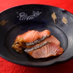 サーモンの2種盛合わせ-金山寺わさび味噌和え-
