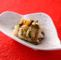 生ホタテとつぶ貝のわさび水菜和え