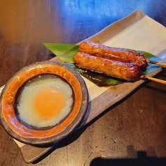 鴨つくね焼きと温泉卵