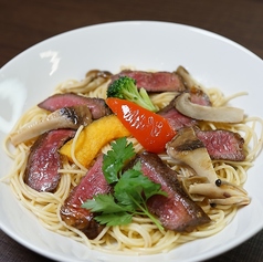 峠下牛ときのことたけのこの和風スパゲティ
