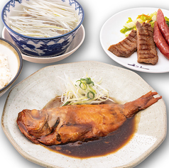 金目鯛の姿煮と牛たん焼ソーセージ定食