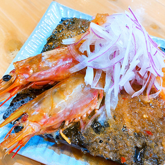 刺身赤エビ溶岩焼き　エスニックソース(１尾)