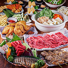 自慢の焼き鶏に加え、魚や肉も楽しめる飲み放題付コース
