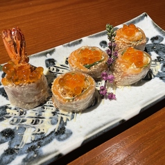 サーモンとイクラ×海老フライの生春巻き