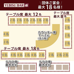 全席56席！最大18名様のご宴会OK◎最大12名様、8名様のテーブル席、カウンター席7席（最大2名様）、テラス席16席（最大8名様）あり◎各種ご宴会に柔軟に対応いたします。