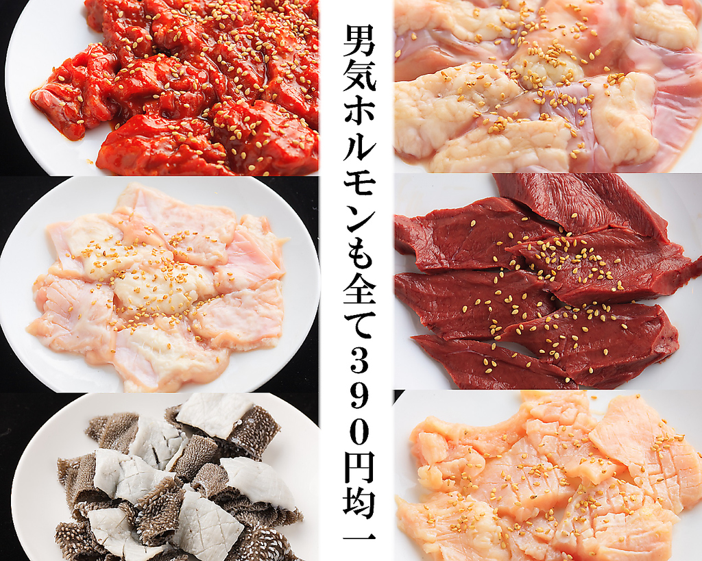 男気ホルモンも全て390円均一。
