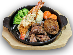 海老フライ&カットステーキ 100g&窯焼きハンバーグ120g