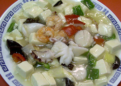 エビイカ帆立貝豆腐炒め