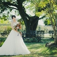 【連理の木の下で永遠の愛を誓い緑溢れる祝宴の一時を】連理の木の下は、おふたりが永遠の愛を誓うのに最もふさわしい場所。ゲストに祝福されて、おふたりの縁をとこしえに結びます。挙式の後は、のどかな農園風景を眺めながらガーデンパーティー。一生の思い出に残る、連理ならではのガーデンウエディングをご提供します。