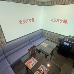 迫力満点の二面プロジェクタールームになります。本人出演などの映像重視の方はぜひこちらのルームをご体験ください。こちらのお部屋は人気が高いため、店舗までお電話にてご予約くださいますようお願い申し上げます。ご予約の際は、「デュアルモニタールーム希望」をお申し付けください。