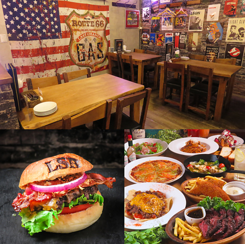 2・３次会にもおすすめ♪バーガー以外の映えメニューも豊富！アメリカンな雰囲気の店