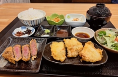 和牛かつと鶏天定食