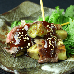 黒あわび茸と田楽味噌の肉巻き野菜串