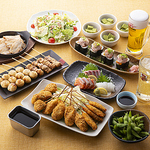 焼き鳥・串カツの宴会コース（飲み放題付き）も3,000円からあります。（写真は4000円コース）