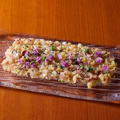 鯵と島辣韮のレモン胡椒なめろう