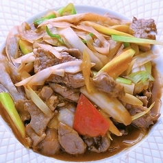 ラム肉とネギ炒め