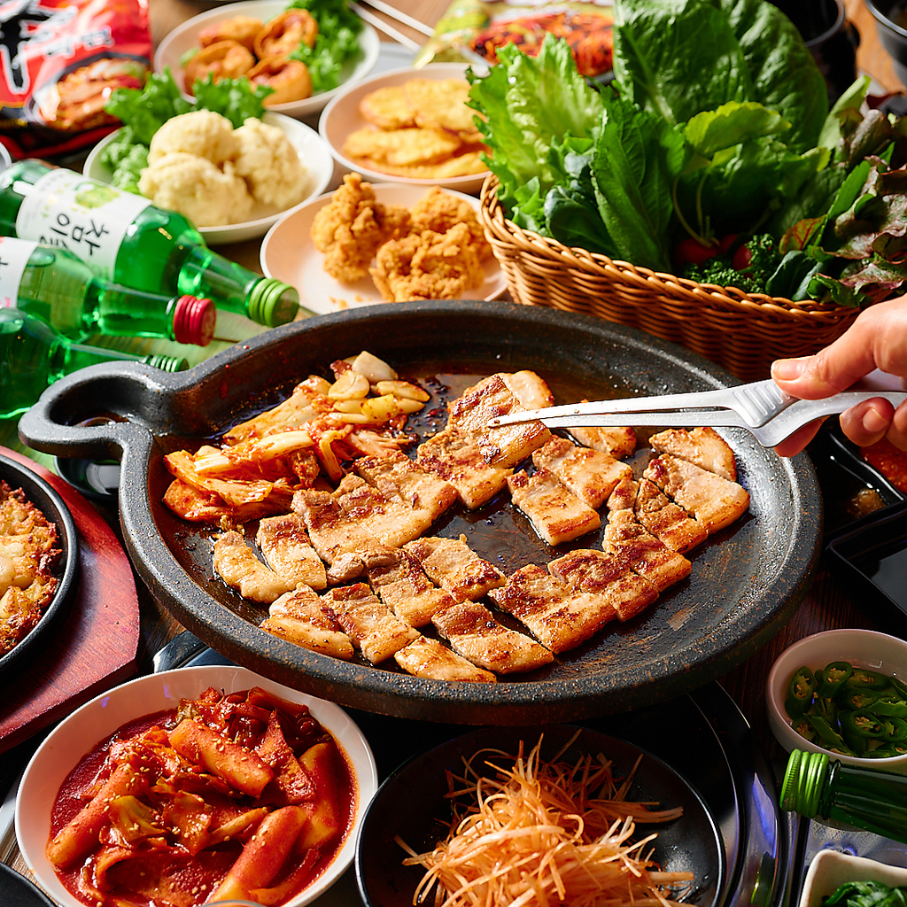 【OPEN限定価格】韓国料理100種2時間食べ飲み放題付き【サムギョプサルコース/4000円→3500円】