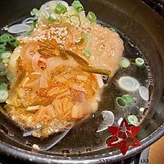 フカヒレとアワビの明太揚げ出汁豆腐