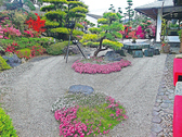 四季の彩りが楽しめる日本庭園。丁寧に手入れされた松と花々が迎え、食前後に心安らぐひとときを演出します。和の趣と季節の移ろいを感じる癒しの空間。