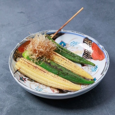 オクラとヤングコーンの炭火焼き