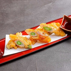 アスパラ豚巻きのチヂミ仕立て