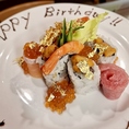 お寿司プレートございます。歓送迎会やお誕生日、記念日に☆お気軽にご連絡ください♪