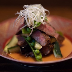 仙台牛と茄子の辛子正油あえ　【肉料理】