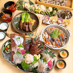 伊勢海老とおおいた和牛の豪華コース 8,000円 / 旬の山海の幸をふんだんに盛り込みました。