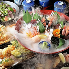 鮮魚の桶盛りと創作天ぷら 天しゃり 今池のコース写真