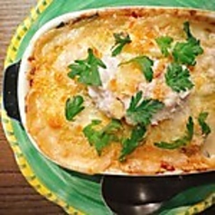 たら白子と春菊と白味噌のグラタン
