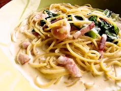 海老とベーコンのクリームパスタ（スープ付）～Shrimp and bacon cream pasta＆soup～