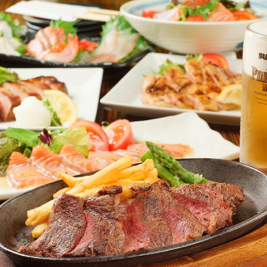 牛ステーキも食べ放題です♪心ゆくまでご堪能ください！食べ飲み放題3300円(税込)からご用意♪