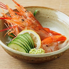 平目うす造り/赤海老（3尾）