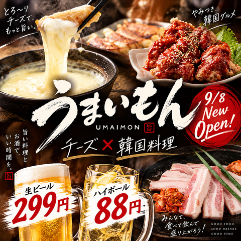 千葉駅3分◆毎日生ビール299円！ハイボール88円！お酒も韓国料理もうまいもん！喫煙OK