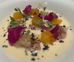 福井県産　甘エビと柑橘　冷製アーモンドソース　”アホブランコ”